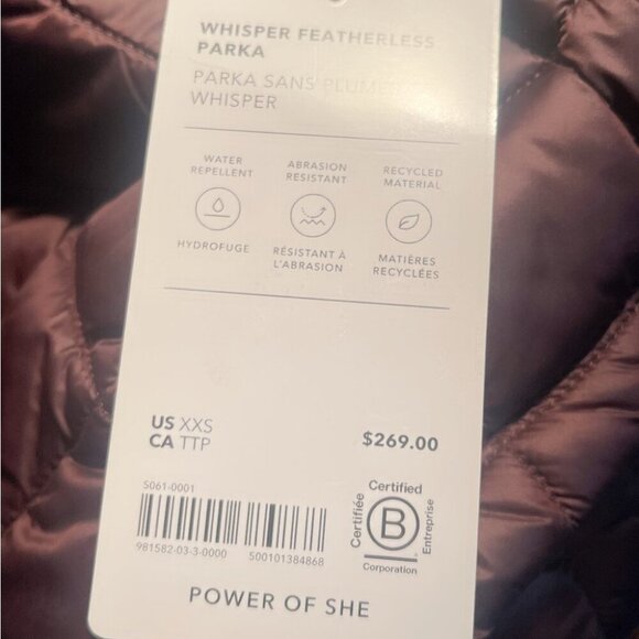 NWT Athleta whisper featherless Brown lightweight recycle puffer jckt Parka XXS - Picture 4 of 6